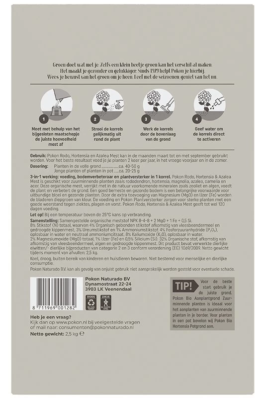 Pokon Rhododendron, Hortensia & Azalea Mest 2,5kg 4 Pokon Rhododendron, Hortensia & Azalea Mest 2,5kg - Afbeelding 2